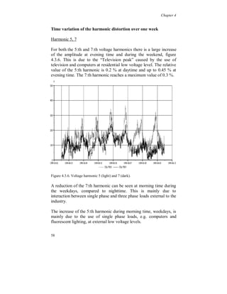 Chapter 4


130 kV sub-transmission (feeding point of a 50 MVA industry)

The transformer station feeds a large modern mechanical industry,
divided in two parts fed by separate transformers. The phase voltage
and phase current were monitored to the 20 MVA part of the industry
on the 130 kV side of the 75 MVA transformer, see figure 4.3.1. The
measurements were performed in early June 1999. Both parts of the
industry have a highly automated production and the 30 MVA part
contain a number of large diode and thyristor rectifiers (a few MVA).
The production was operating 24 hours a day, except Saturday and
Sunday, with a small reduction over the night, figure 4.3.2 and 4.3.3.
The current distortion (THD) at the low voltage level, on the
transformer secondary side (0.4 kV), is about 25 %.

                                      Monitoring
 Norra                                point
                                                                  Södra
 Skaraborg /                                                      Skaraborg
                                        130 kV
 Timmersdala                            2300 MVA
                          130/20 kV     130/20 kV
                          75 MVA        75 MVA
                          12 %          12 %



                   Volvo         Volvo              Skövde stad
                   Lastvagnar    Personvagnar
                                                    50 MVA
                   30 MVA        20 MVA


Figure 4.3.1. Scheme of the 130 / 20 kV transformer station.

At the 130 kV level, at the 400/130 kV transformer station in
Timmersdala (at 30 km distance), a 60 Mvar shunt capacitor bank is
located which is connected and disconnected daily and also on
demand to control the voltage on the 400 kV level. The capacitor
bank has synchronized circuit breakers. Some years ago there were
disturbances in the industry when the bank was switched, without the
synchronized circuit breakers. In the area at medium voltage levels,
connected to 130 kV system, a large number of capacitor banks is
connected, some of them are switched daily.




54
 