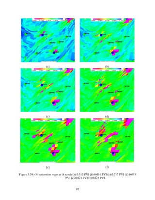 97
(a) (b)
(c) (d)
(e) (f)
Figure 5.39. Oil saturation maps at A sands (a) 0.013 PVI (b) 0.016 PVI (c) 0.017 PVI (d) 0.018
PVI (e) 0.021 PVI (f) 0.025 PVI.
 