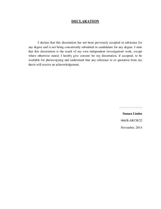 phd thesis declaration page