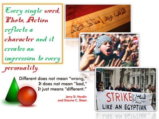 4 
Every single word, 
Photo, Action 
reflects a 
character and it 
creates an 
impression to every 
personality. 
 