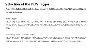 Selection of the POS tagger...
"Last US Ebola Patient Is Cured: Dr. Craig Spencer To Be Released… http://t.co/92JfMm2LaN |...