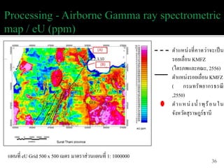 36
ตำแหน่งที่คำดว่ำจะเป็น
รอยเลื่อน KMFZ
(ไตรภพและคณะ, 2556)
ตำแหน่งรอยเลื่อน KMFZ
( กรมทรัพยำกรธรณี
,2550)
ตำแหน่งน้ ำพุร้อนใน
จังหวัดสุรำษฎร์ธำนี
แผนที่ eU Grid 500 x 500 เมตร มำตรำส่วนแผนที่ 1: 1000000
 