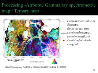ตำแหน่งที่คำดว่ำจะเป็ นรอย
เลื่อน KMFZ
(ไตรภพ และคณะ, 2556)
ตำแหน่งรอยเลื่อน KMFZ
( กรมทรัพยำกรธรณี,2550)
ตำแหน่งน้ำพุร้อนในจังหวัด
สุรำษฎร์ธำนี
39
แผนที่ Ternary mapGrid 500 x 500 เมตร มำตรำส่วนแผนที่ 1:1000000
 