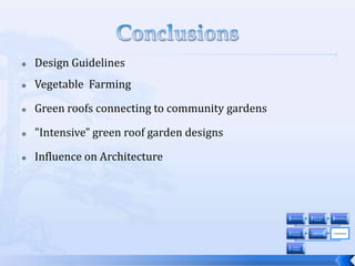 Design Guidelines5. Use Square foot garden methods“The medium can not be very high in organic because the organic takes away, and your left with lesser depth of roof support” (CF Professor, 2009).“Very long growing seasons does require a seasonal shifting of plant types, but done properly, can result in a very healthy poly-culture” (CUA Designer, 2009).“Containers are good, but you have to make sure that the containers provide the right size and depth for the appropriate plant material” (Trent U professor, 2009).“Providing space for active composting and soil building needs to be a core part of the project design” (CUA Designer, 2009).