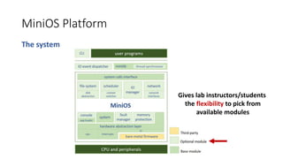 MiniOS Platform
The system
Gives lab instructors/students
the flexibility to pick from
available modules
 