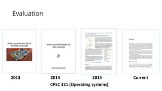 Evaluation
2013 2014 2015 Current
CPSC 321 (Operating systems)
 