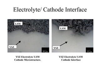 Electrolyte/ Cathode Interface
YSZ Electrolyte/ LSM
Cathode Microstructure.
YSZ Electrolyte/ LSM
Cathode Interface
____
50 m
____
10 m
LSM
YSZ
LSM
YSZ
 
