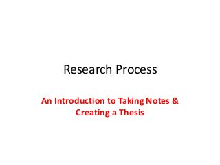 Research Process
An Introduction to Taking Notes &
Creating a Thesis
 
