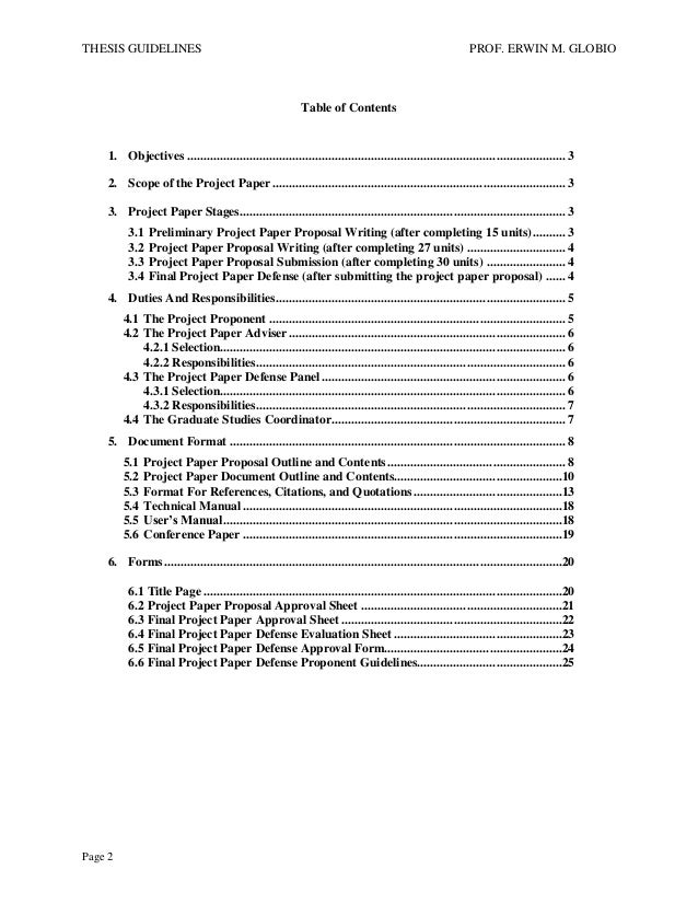 Sample table of contents thesis paper