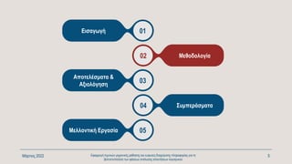 Μάρτιος 2022 Εφαρμογή τεχνικών μηχανικής μάθησης και ευφυούς διαχείρισης πληροφορίας για τη
βελτιστοποίηση των φάσεων ανάλυσης απαιτήσεων λογισμικού
5
02 Μεθοδολογία
05
Μελλοντική Εργασία
01
Εισαγωγή
04 Συμπεράσματα
03
Αποτελέσματα &
Αξιολόγηση
 