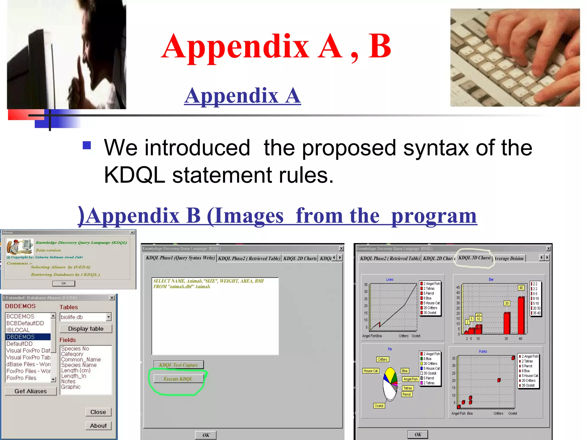 36
Appendix A , B
 We introduced the proposed syntax of the
KDQL statement rules.
Appendix A
Appendix B (Images from the program(
 