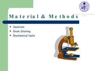 Material & Methods Isolation Gram Staining Biochemical tests 