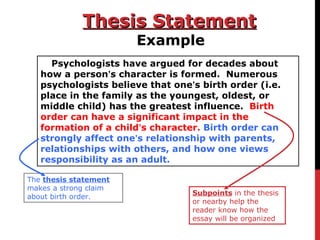 thesis statement psychology definition