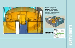 Spread throughout
Portable’s office space,
Yurts similar to this one,
will serve as a destination
point for employees.




                              YURT VIGNETTE
Third Floor
 