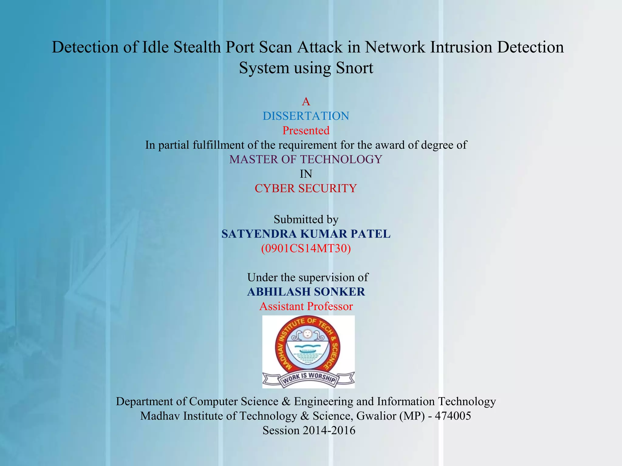 Detection of Idle Stealth Port Scan Attack in Network Intrusion ...