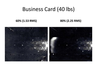 Business Card (40 lbs) 
60% (1.53 RMS) 80% (2.25 RMS) 
 