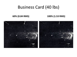 Business Card (40 lbs) 
60% (0.84 RMS) 100% (1.53 RMS) 
 