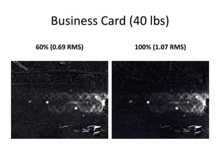 Business Card (40 lbs) 
60% (0.69 RMS) 100% (1.07 RMS) 
 