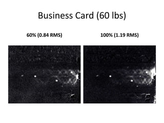 Business Card (60 lbs) 
60% (0.84 RMS) 100% (1.19 RMS) 
 