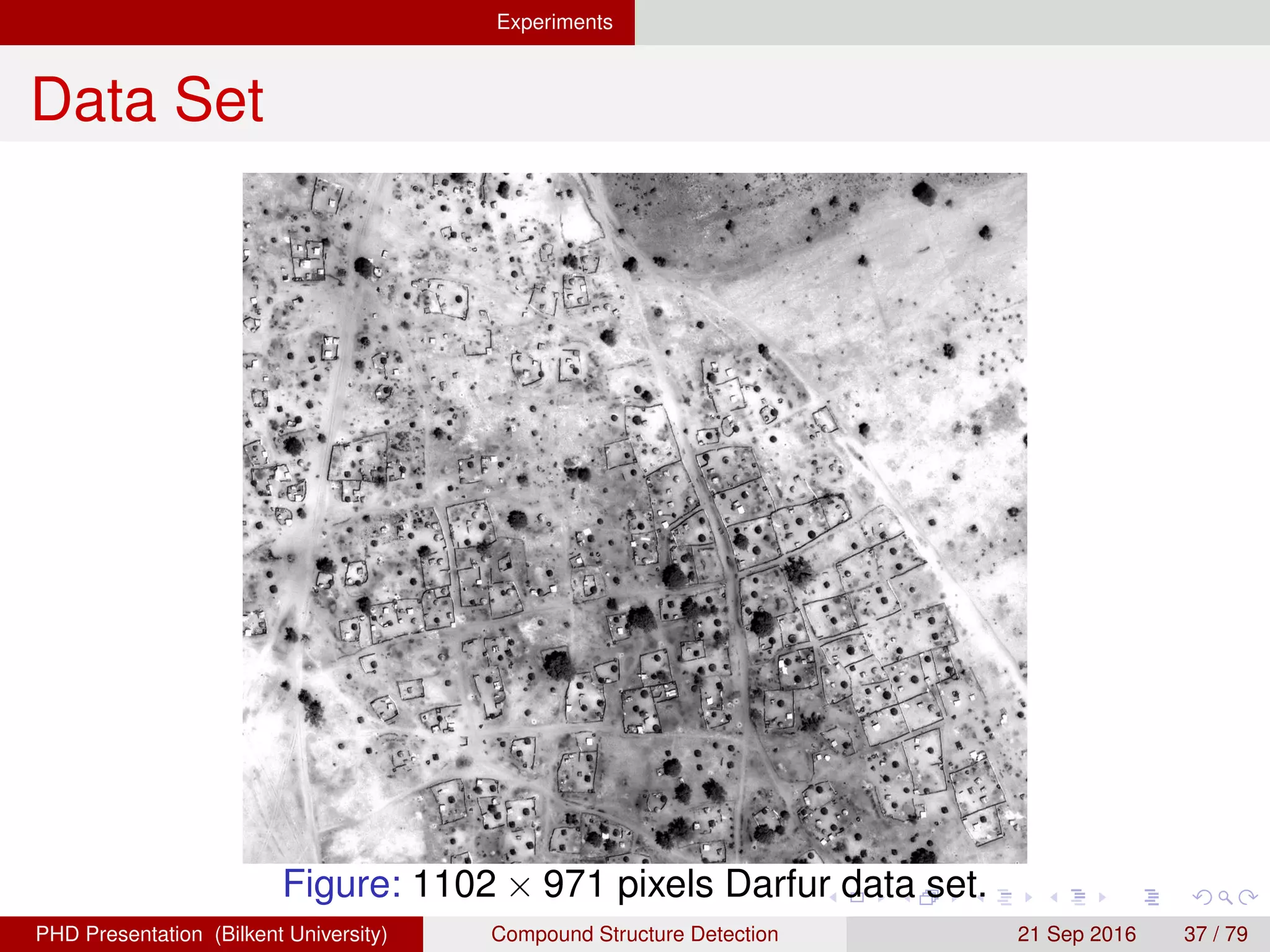 Experiments Unconstrained Single-layer Experiments
Results-Urban Structures
Figure: Candidate regions hierarchy.
H. G. Akc¸ay Compound Structure Detection 21 Sept. 2016 37 / 78
 