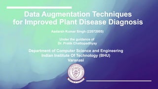 Data Augmentation Techniques
for Improved Plant Disease Diagnosis
Aadarsh Kumar Singh (22072005)
Under the guidance of
Dr. Pratik Chattopadhyay
Department of Computer Science and Engineering
Indian Institute Of Technology (BHU)
Varanasi
 