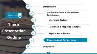 39
01
02
03
04
05
06
07
Thesis
Presentation
Outline
Introduction
Problem Statement & Motivation &
Contributions
Literature Review
Materials & Proposed Methods
Experimental Results
Discussion and Comparisons
Conclusion
 
