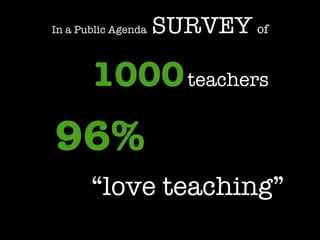In a Public Agenda   SURVEY   of 1000   teachers 96%   f “ love teaching” 