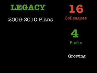 LEGACY LEGACY 2009-2010 Plans Growing 16 Colleagues 4   Books 