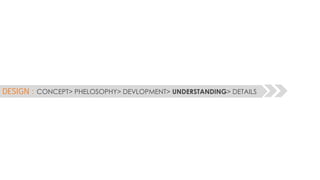 DESIGN : CONCEPT> PHELOSOPHY> DEVLOPMENT> UNDERSTANDING> DETAILS

 