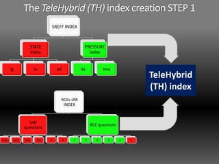 SREFF INDEX
STATE
index
Ig Iv Ief
PRESSURE
index
Iia Ima
RCEs-IAR
INDEX
IAR
questions
1abc 2abc 3abc 4ab 5 6
RCE questions
1 2 3 4 5 6
TeleHybrid
(TH) index
The TeleHybrid (TH) index creation STEP 1
 