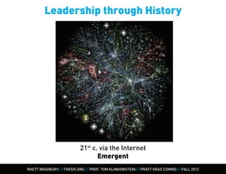 Leadership through History




                          21st c. via the Internet
                                 Emergent
RHETT BRADBURY////THESIS ONE////PROF. TOM KLINKOWSTEIN////PRATT GRAD COMMD////FALL 2012
 