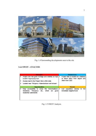 7
Fig: 1.4 Surrounding developments near to the site
1.6.4 SWOT - ANALYSIS
Fig: 1.5 SWOT Analysis
 