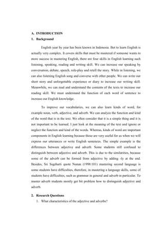 Research proposal (Students' Knowledge of Adverb and Adjectives) DOCX