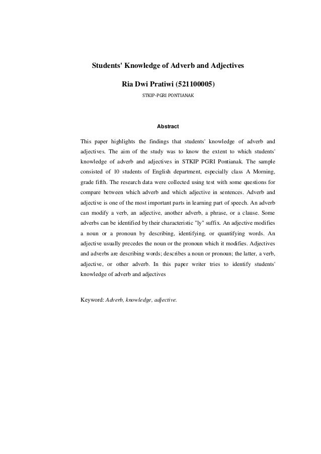 Research proposal (Students' Knowledge of Adverb and 