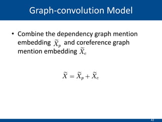42
• Combine the dependency graph mention
embedding and coreference graph
mention embedding
Graph-convolution Model
 