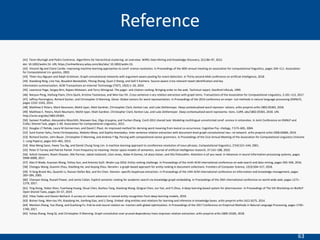 63
[41] Fionn Murtagh and Pedro Contreras. Algorithms for hierarchical clustering: an overview. WIREs Data Mining and Knowledge Discovery, 2(1):86–97, 2012.
doi: 10.1002/widm.53. URL https://onlinelibrary.wiley.com/doi/abs/ 10.1002/widm.53.
[42] Vincent Ng and Claire Cardie. Improving machine learning approaches to coref- erence resolution. In Proceedings of the 40th annual meeting on association for computational linguistics, pages 104–111. Association
for Computational Lin- guistics, 2002.
[43] Thien Huu Nguyen and Ralph Grishman. Graph convolutional networks with argument-aware pooling for event detection. In Thirty-second AAAI conference on artificial intelligence, 2018.
[44] Xiaodong Ning, Lina Yao, Boualem Benatallah, Yihong Zhang, Quan Z Sheng, and Salil S Kanhere. Source-aware crisis-relevant tweet identification and key
information summarization. ACM Transactions on Internet Technology (TOIT), 19(3):1–20, 2019.
[45] Lawrence Page, Sergey Brin, Rajeev Motwani, and Terry Winograd. The pager- ank citation ranking: Bringing order to the web. Technical report, Stanford InfoLab, 1999.
[46] Nanyun Peng, Hoifung Poon, Chris Quirk, Kristina Toutanova, and Wen-tau Yih. Cross-sentence n-ary relation extraction with graph lstms. Transactions of the Association for Computational Linguistics, 5:101–115, 2017.
[47] Jeffrey Pennington, Richard Socher, and Christopher D Manning. Glove: Global vectors for word representation. In Proceedings of the 2014 conference on empir- ical methods in natural language processing (EMNLP),
pages 1532–1543, 2014.
[48] Matthew E Peters, Mark Neumann, Mohit Iyyer, Matt Gardner, Christopher Clark, Kenton Lee, and Luke Zettlemoyer. Deep contextualized word represen- tations. arXiv preprint arXiv:1802.05365, 2018.
[49] Matthew E. Peters, Mark Neumann, Mohit Iyyer, Matt Gardner, Christopher Clark, Kenton Lee, and Luke Zettlemoyer. Deep contextualized word representa- tions. CoRR, abs/1802.05365, 2018. URL
http://arxiv.org/abs/1802.05365.
[50] Sameer Pradhan, Alessandro Moschitti, Nianwen Xue, Olga Uryupina, and Yuchen Zhang. Conll-2012 shared task: Modeling multilingual unrestricted coref- erence in ontonotes. In Joint Conference on EMNLP and
CoNLL-Shared Task, pages 1–40. Association for Computational Linguistics, 2012.
[51] Douglas LT Rohde, Laura M Gonnerman, and David C Plaut. An improved method for deriving word meaning from lexical co-occurrence. Cognitive Psy- chology, 7:573–605, 2004.
[52] Sunil Kumar Sahu, Fenia Christopoulou, Makoto Miwa, and Sophia Ananiadou. Inter-sentence relation extraction with document-level graph convolutional neu- ral network. arXiv preprint arXiv:1906.04684, 2019.
[53] Richard Socher, John Bauer, Christopher D Manning, and Andrew Y Ng. Parsing with compositional vector grammars. In Proceedings of the 51st Annual Meeting of the Association for Computational Linguistics (Volume
1: Long Papers), pages 455–465, 2013.
[54] Wee Meng Soon, Hwee Tou Ng, and Daniel Chung Yong Lim. A machine learning approach to coreference resolution of noun phrases. Computational linguistics, 27(4):521–544, 2001.
[55] Peter D Turney and Patrick Pantel. From frequency to meaning: Vector space models of semantics. Journal of artificial intelligence research, 37:141–188, 2010.
[56] Ashish Vaswani, Noam Shazeer, Niki Parmar, Jakob Uszkoreit, Llion Jones, Aidan N Gomez, L# ukasz Kaiser, and Illia Polosukhin. Attention is all you need. In Advances in neural information processing systems, pages
5998–6008, 2017.
[57] Alex D Wade, Kuansan Wang, Yizhou Sun, and Antonio Gulli. Wsdm cup 2016: Entity ranking challenge. In Proceedings of the ninth ACM international conference on web search and data mining, pages 593–594, 2016.
[58] Chengyu Wang, Guomin Zhou, Xiaofeng He, and Aoying Zhou. Nerank+: a graph-based approach for entity ranking in document collections. Frontiers of Computer Science, 12(3):504–517, 2018.
[59] Yi-fang Brook Wu, Quanzhi Li, Razvan Stefan Bot, and Xin Chen. Domain- specific keyphrase extraction. In Proceedings of the 14th ACM international conference on Information and knowledge management, pages
283–284, 2005.
[60] Chenyan Xiong, Russell Power, and Jamie Callan. Explicit semantic ranking for academic search via knowledge graph embedding. In Proceedings of the 26th international conference on world wide web, pages 1271–
1279, 2017.
[61] Ying Xiong, Yedan Shen, Yuanhang Huang, Shuai Chen, Buzhou Tang, Xiaolong Wang, Qingcai Chen, Jun Yan, and Yi Zhou. A deep learning-based system for pharmaconer. In Proceedings of The 5th Workshop on BioNLP
Open Shared Tasks, pages 33–37, 2019.
[62] Vikas Yadav and Steven Bethard. A survey on recent advances in named entity recognition from deep learning models, 2019.
[63] Bishan Yang, Wen-tau Yih, Xiaodong He, Jianfeng Gao, and Li Deng. Embed- ding entities and relations for learning and inference in knowledge bases. arXiv preprint arXiv:1412.6575, 2014.
[64] Meishan Zhang, Yue Zhang, and Guohong Fu. End-to-end neural relation ex- traction with global optimization. In Proceedings of the 2017 Conference on Empirical Methods in Natural Language Processing, pages 1730–
1740, 2017.
[65] Yuhao Zhang, Peng Qi, and Christopher D Manning. Graph convolution over pruned dependency trees improves relation extraction. arXiv preprint arXiv:1809.10185, 2018.
Reference
 