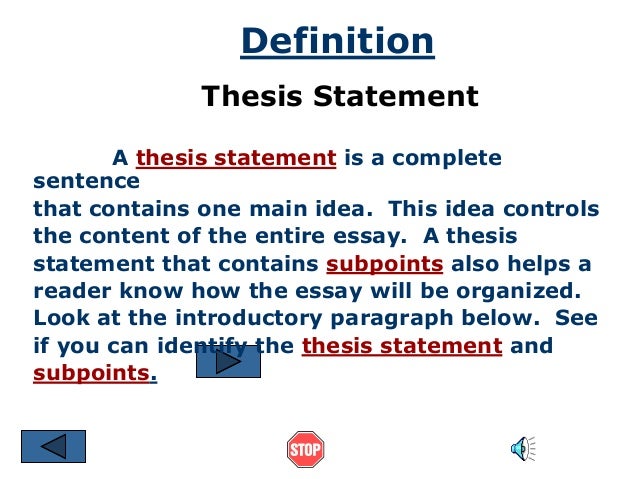 dictionary definition for thesis statement