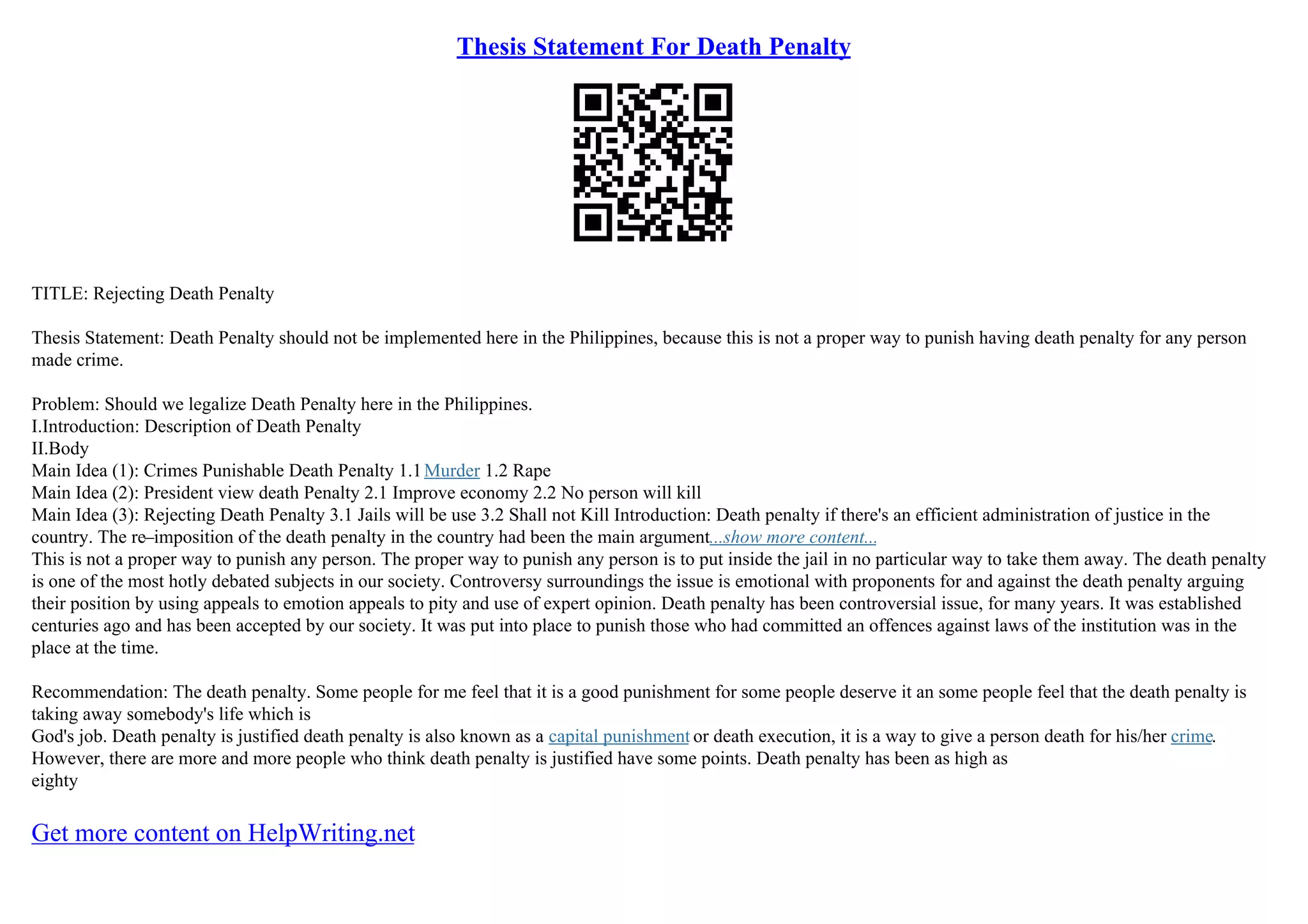 Thesis statement for death penalty ppt