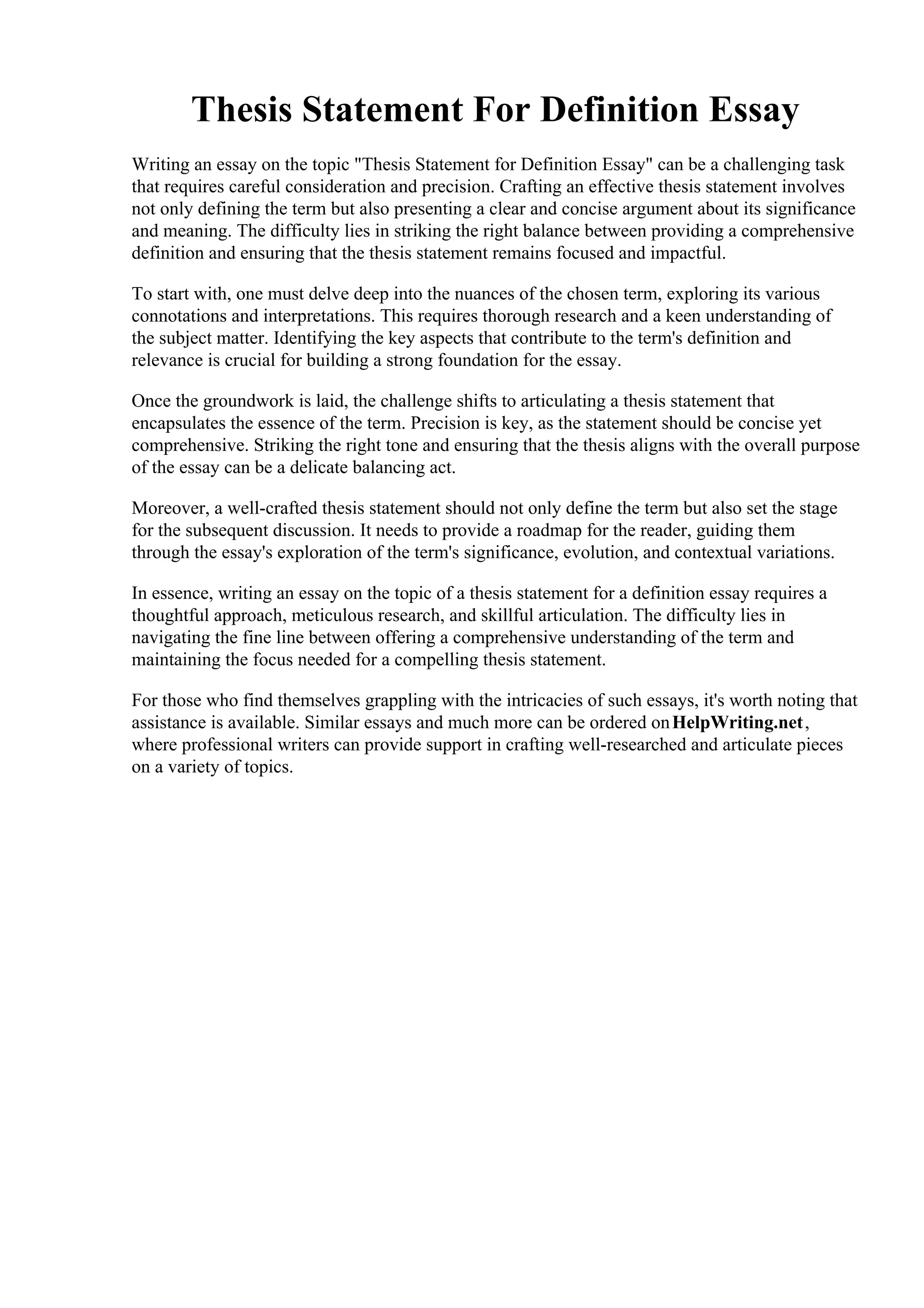 Thesis Statement For Definition Essay