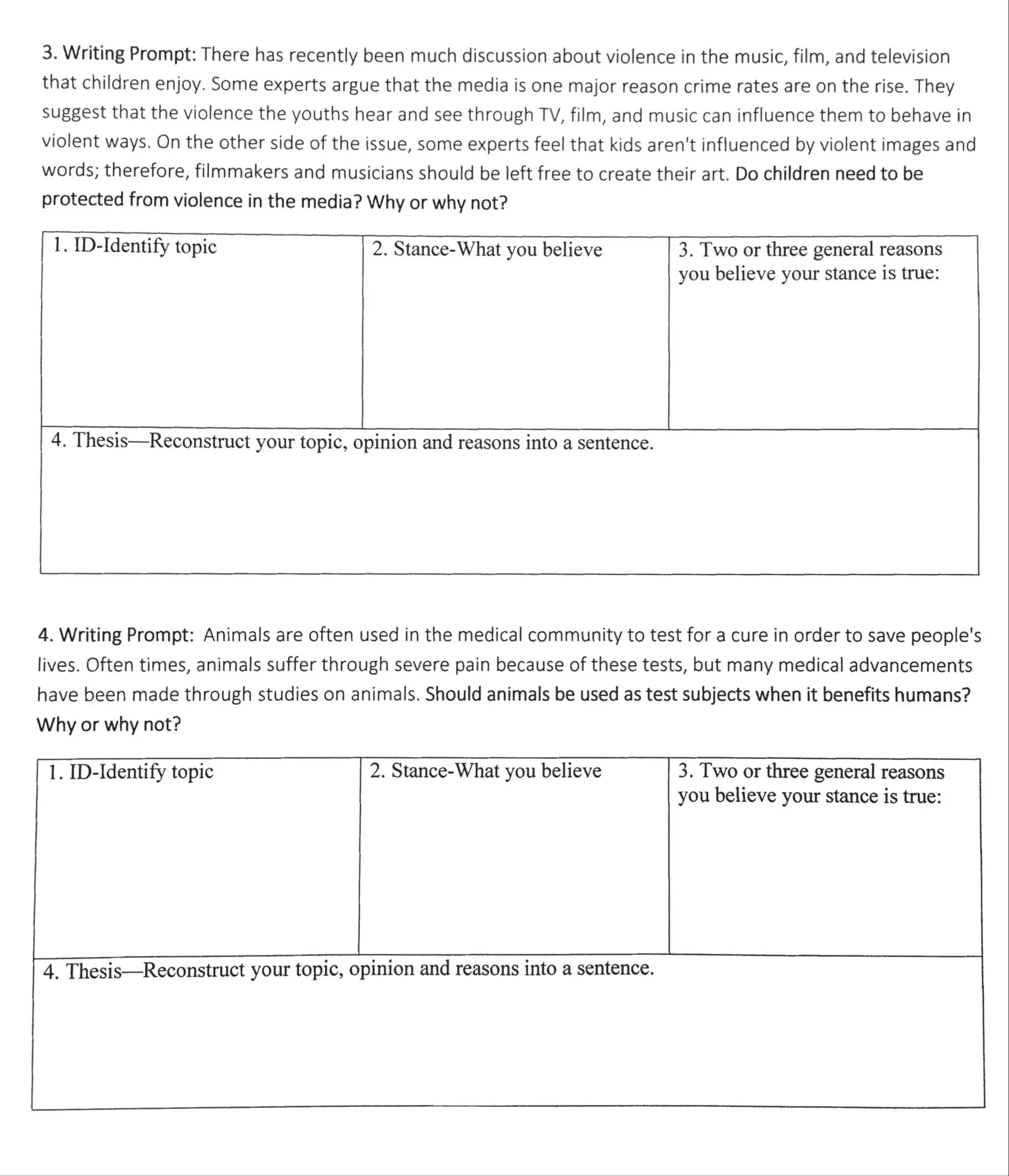 Thesis statement practice pdf