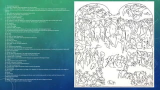 1 The Archangel Gabriel
2 Pharoah’s daughter who found Moses; or Eve; or Sarah
3 and 4 Niobe and a daughter [Niobe is a queen from mythology whose many children were killed by Apollo and
Artemis; see this ancient statue]; or Eve and a daughter (the personification of maternity); or the merciful Church and a
believer
5 Abel, who was murdered by his brother Cain; or Eve
6 Abraham; or St. Bernard; or Pope Julius II
7 St. John the Baptist; or Adam
8 Rachel; or Dante’s Beatrice
9 Noah; or Enoch; or Pope Paul III
10 St. Andrew; or John the Baptist; or Dimas [St. Dimas was the Good Thief who was crucified with Jesus]
11 St. Martha; or St. Anne; or Vittoria Colonna, Michelangelo’s great friend
12 St. Lawrence
13 *The Virgin Mary
14 *Christ the Judge
15 Solomon’s wife; or Dante
16 Francesco Amadori (the Urbino); or Tommaso de Cavalieri, Michelangelo’s friend
17 St. Bartholomew with the face of Pietro Aretino, the poet who criticized the painting as indecent
17a The skin of St. Bartholomew with the face of Michelangelo
18 St. Paul
19 St. Peter
20 St. Mark; or Pope Clement VII
21 St. Longinus, the soldier who lanced Christ on the Cross
22 Simon Zelote
23 St. Philip; or Dimas
24 Job; or Adam; or Abraham
25 Job’s wife; or Eve; or Pope Hadrian VI
26 St. Blaise
27 St. Catherine of Alexandria
28 St. Sebastian with the arrows of his martrydom
29 Dimas; or St. Francis of Assisi; St. Andrew; Simon the Cyrenian; the encarnation of Justice; the symbol of Man with
his trials and tribulations
30 Moses; or Adam
31, 32, 33 One of the blessed; or an angel raising two black men
34 The Archangel Michael with the Book of the Chosen Ones
35 A proud man; or a swindler
36 A proud man; or one condemned for Despair (as opposed to theological Hope)
37 A devil
38 A proud man or a lazy (slothful) man
39 and 40 Pablo and Francesca
41 A miser; or the simoniac Pope Nicholas III
42 An irate or a proud man
43 A lustful man caught and thrown down to hell by his genitals
44 Michelangelo
45 Michelangelo; or Pope Julius II; or Virgil; or St. Stephen; or Plato (or wisdom); or a charitable monk; or an angel; or
Martin Luther
46 Dante
47 Savonarola
48 Charon [the boatman of mythology who ferries souls to the Underworld]; or Satan with the features of the
Condestable of Bourbon
49 Cesar Borgia
50 Minos [the Judge at the gates to the Underworld] with the face of Biagio da Cesena
51 and 52 Count Ugolino and Archbishop Ruggeri
 