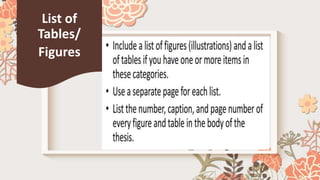 List of
Tables/
Figures
 