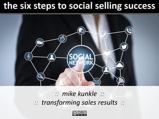 selling through digital channels:
is it right for you? to what degree?
The right answer is always about your customer
finding
trigger events
sales intelligence
:: mike kunkle ::
:: transforming sales results ::
x
the six steps to social selling success
 