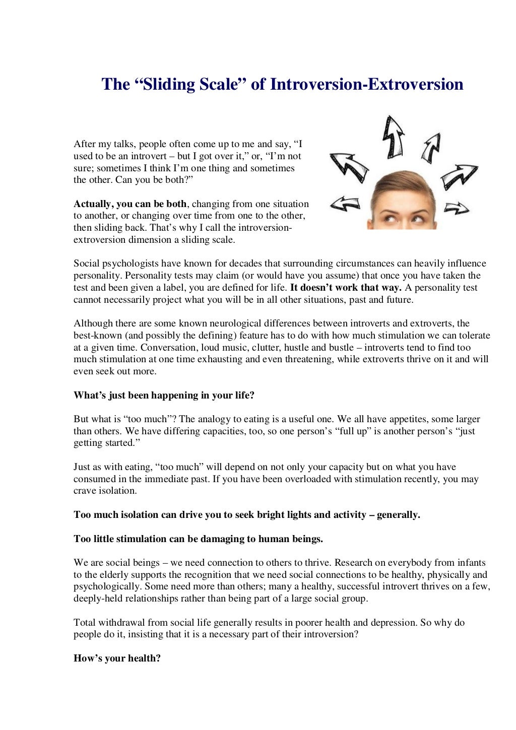 The “sliding scale” of introversion extroversion