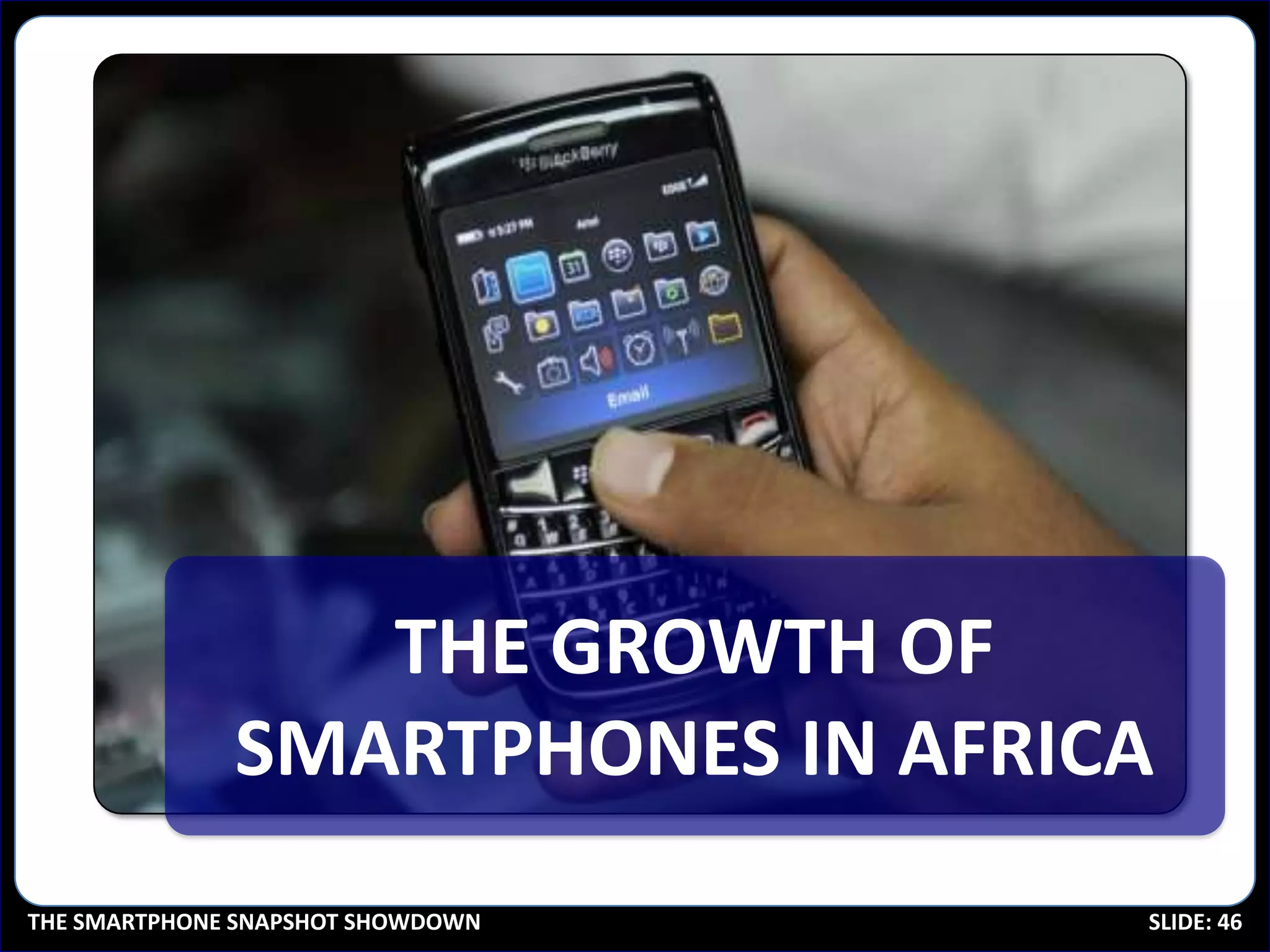 THE GROWTH OF
              SMARTPHONES IN AFRICA
THE SMARTPHONE SNAPSHOT SHOWDOWN   SLIDE: 46
 