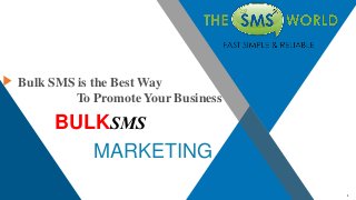 1
Bulk SMS is the Best Way
To Promote Your Business
BULKSMS
MARKETING
 