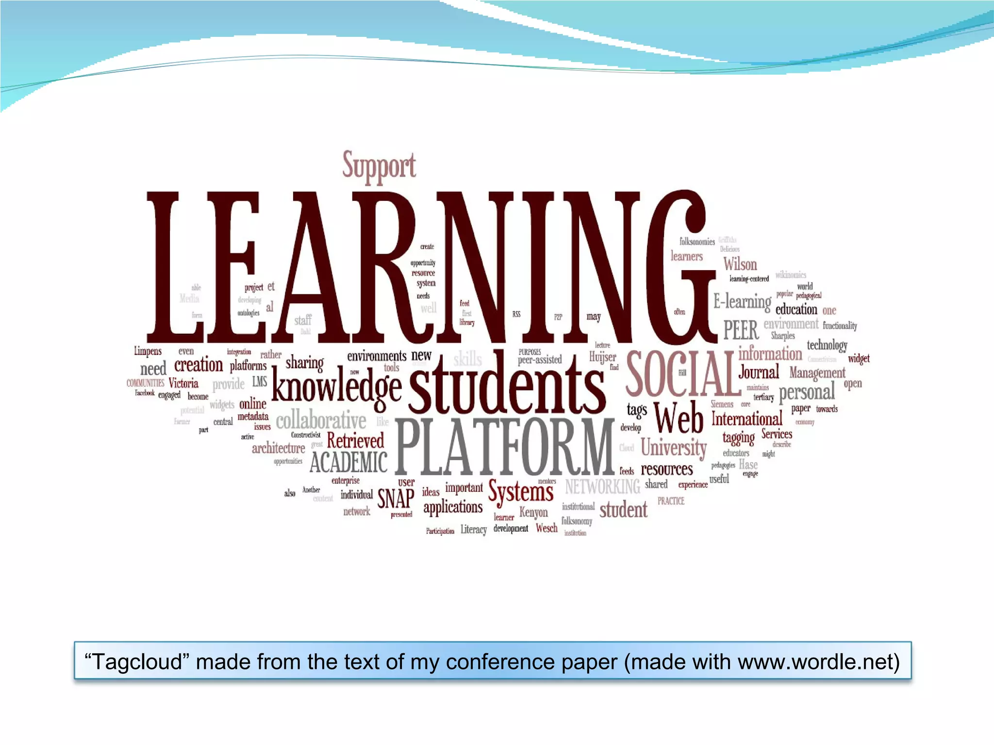 “ Tagcloud” made from the text of my conference paper (made with www.wordle.net) 