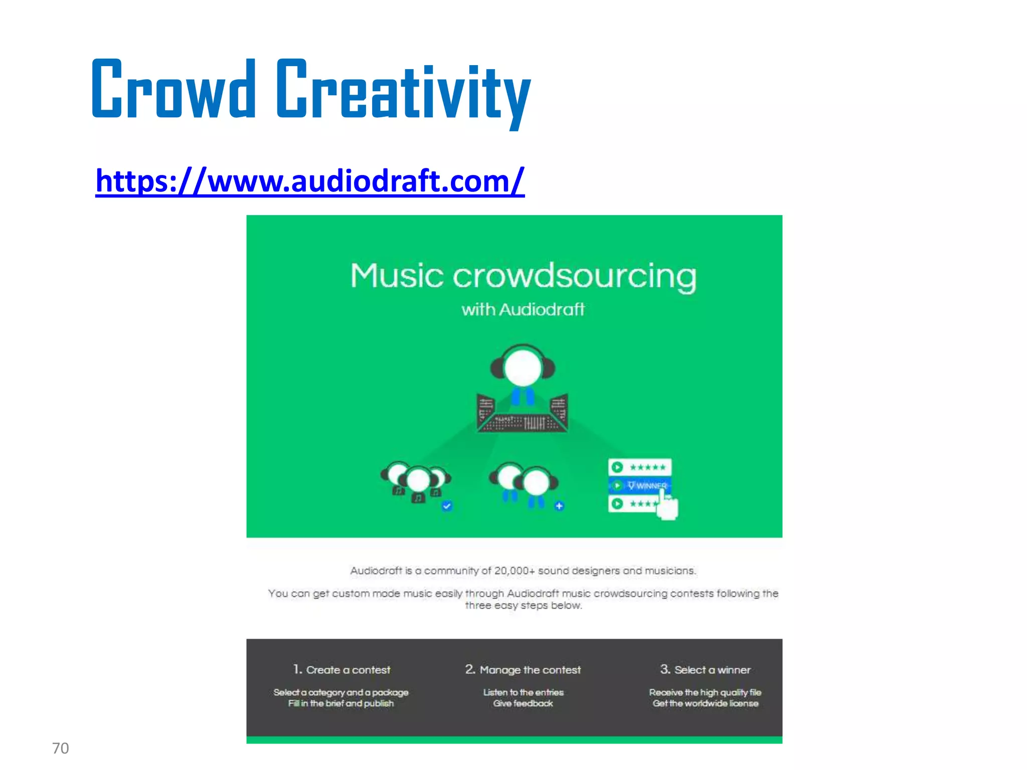Crowd Creativity
https://www.audiodraft.com/
70
 