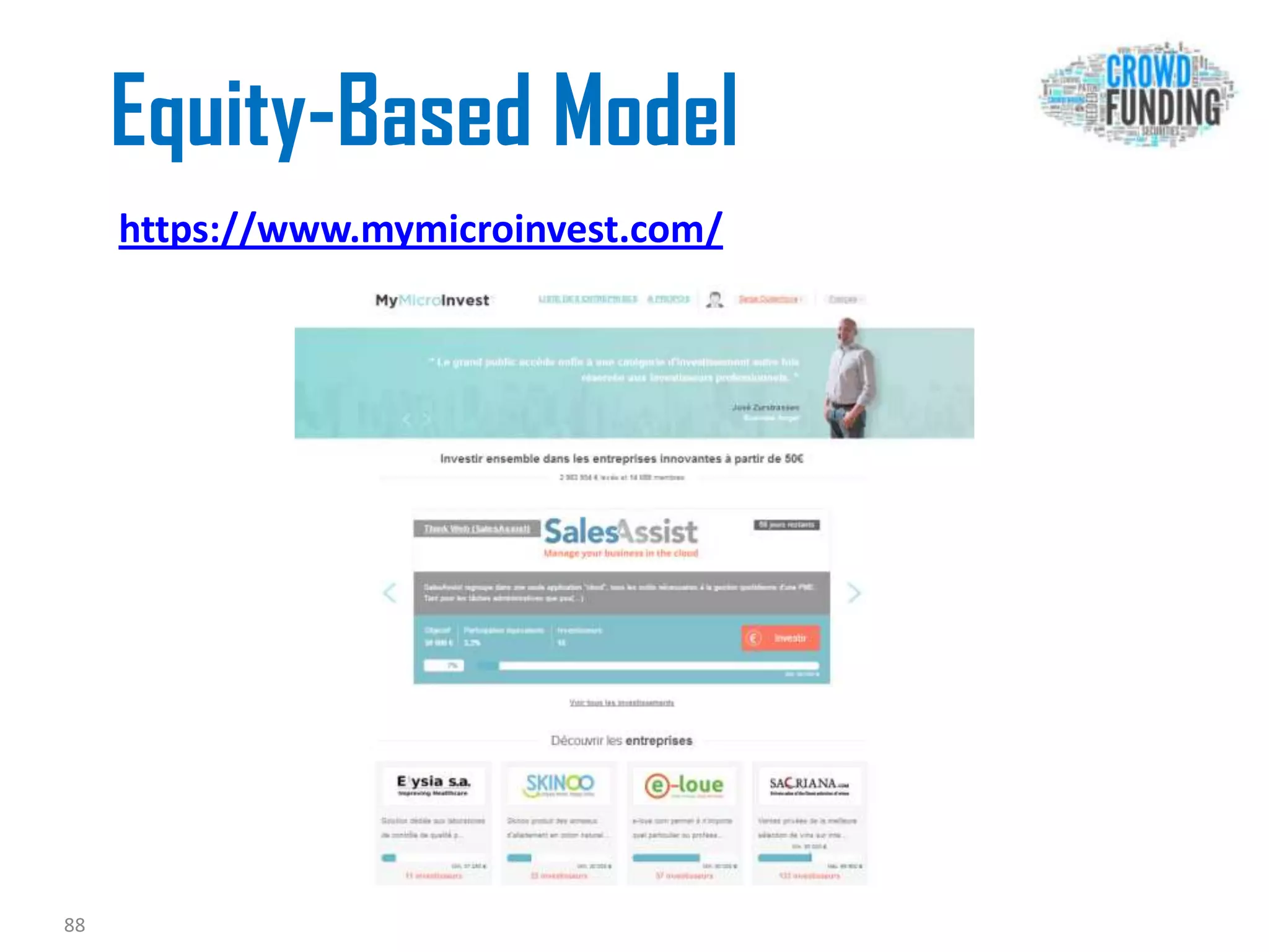 Equity-Based Model
https://www.mymicroinvest.com/
88
 