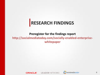 RESEARCH FINDINGS
Preregister for the findings report
http://socialmediatoday.com/socially-enabled-enterprise-
whitepaper
6
 